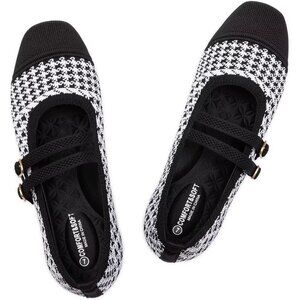 Frank Mully Women's B-white Fabric Square Toe Mary Jane Ballet Flats with Strap